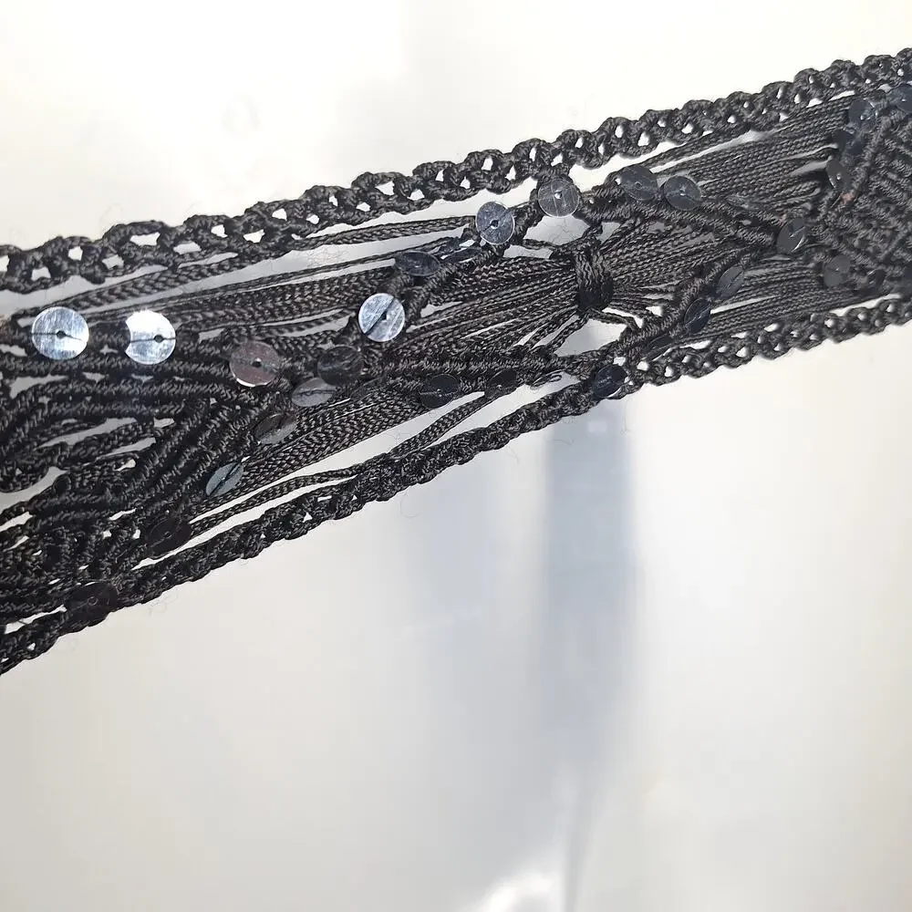 Vintage Y2K Crochet Fringe Belt Sequin Macrame Fairy Whimsygoth Boho Festival SM